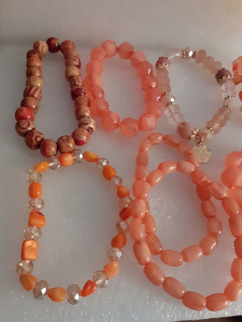 Peach Beaded Stretch Bracelets Elegant Women's Stackable Jewelry Eight Bracelets